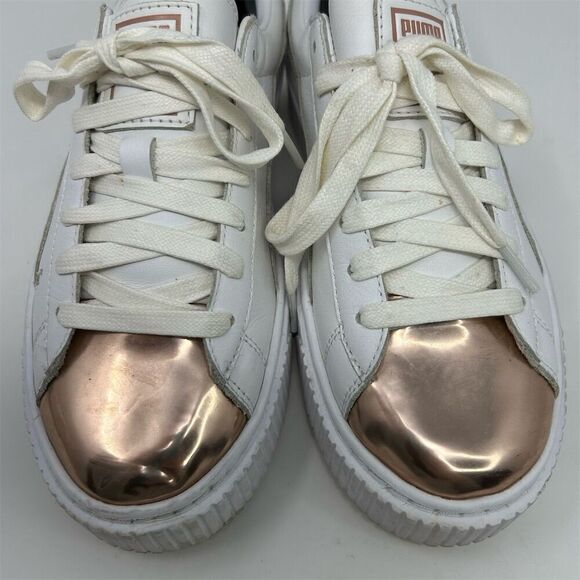 Puma Basket Platform Metallic Rose Cap Toe Women's White Sneakers Size 8.5 - Picture 6 of 13
